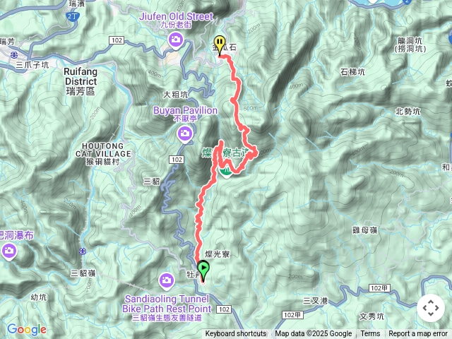 114/4/6-牡丹車站→牡丹煤礦坑區→牡丹坑金坑→十三層製鍊所遺跡/保甲路→瑞三金鑛坑隧道與1-3坑→貂山古道→本山五坑後洞→燦光寮古道→草山戰備道→金瓜石福德宮→金瓜石博物館