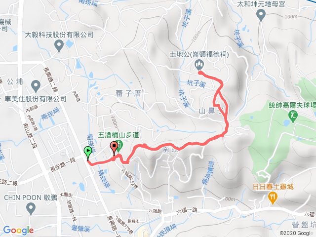 五酒桶山步道，南天宮，南崁山，扶輪驛站，崙頭福德祠，山鼻山，擎天草坪