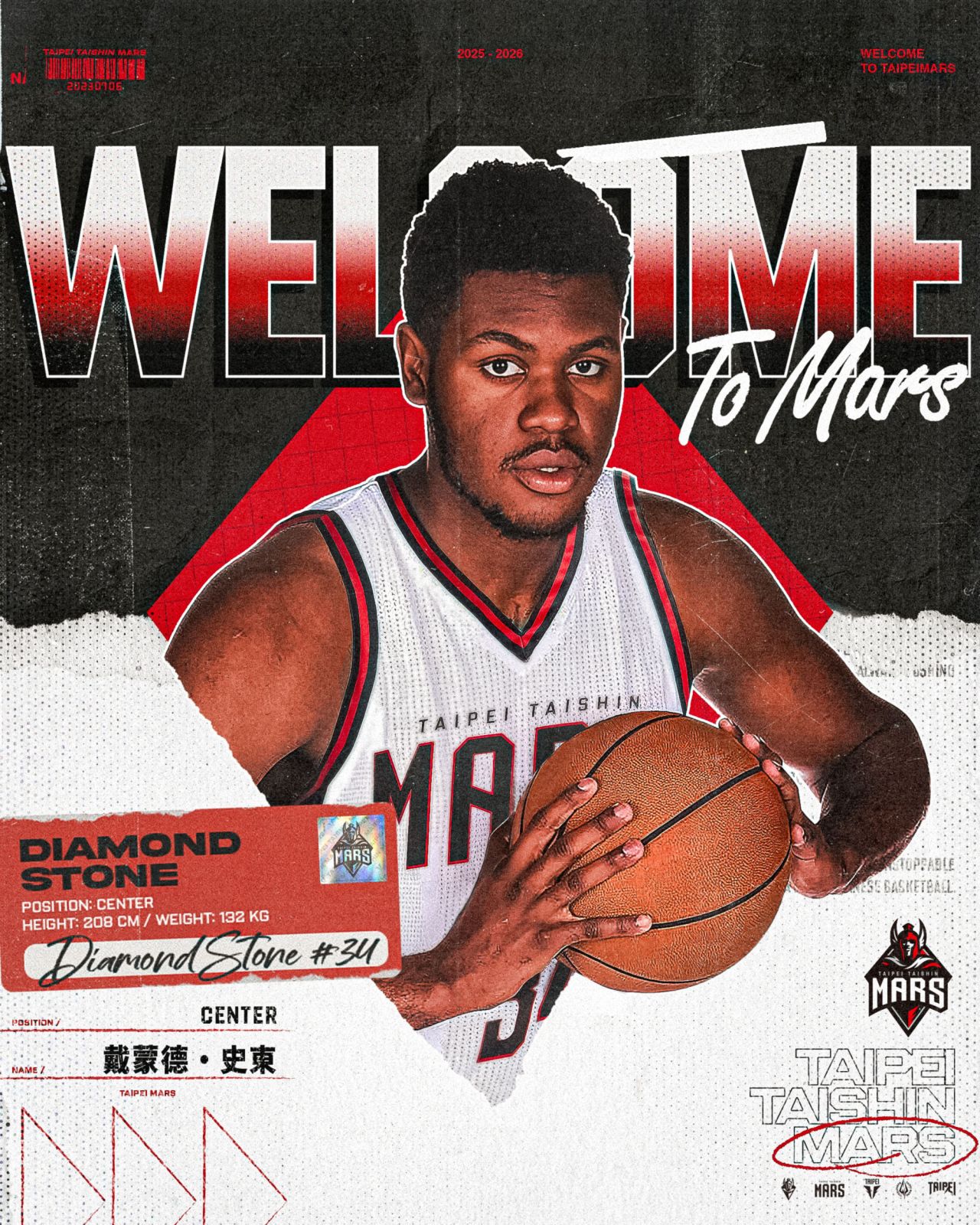 208公分鑽石高塔史東加盟臺北台新戰神 ！強化禁區戰力