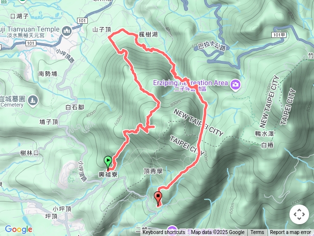 真聖宮→興福寮步道→向天池→向天池山→山仔頂步道→楓樹湖小瀑布→楓樹湖古道→面天古道→清天宮
