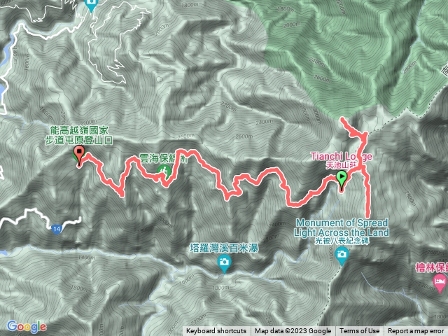 天池-奇萊南峰-南華山-天池休一小-登山口