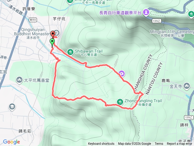 社頭清水岩中央嶺上擎天崗下十八彎O繞預覽圖