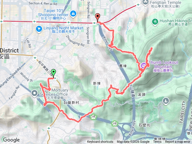台北大縱走第6段中轉象山捷運預覽圖