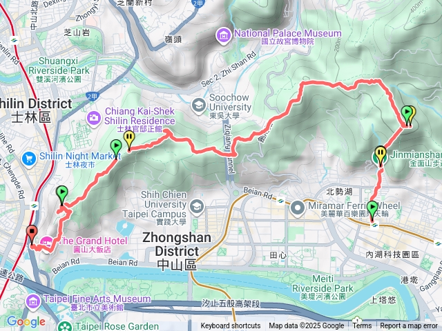 捷運西湖站-金面山-文間山-老地方觀機平台-微風平台-圓山飯店-劍潭公園