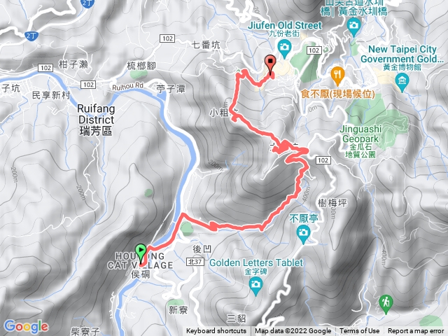 猴峒-大粗坑古道-小金瓜露頭-金瓜石山-小粗坑山-頌德公園-九份老街