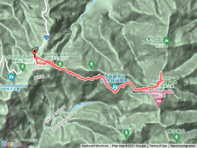 玉山主北單攻（至北峰前1k扭傷放棄北峰）