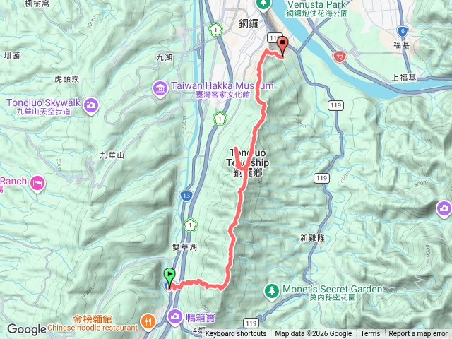 三義火車站起登-燈籠土地公廟A線叉路取右線陡上-三角山-三角山北峰-雙峰山-雙峰山西峰-慈惠堂（午餐）-雙峰山北峰-員屯山南峰-員屯山-客家大院（完登）預覽圖