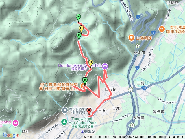 鵲子山登山口→原始山徑→跑馬古道→猴洞坑瀑布→礁溪轉運站
