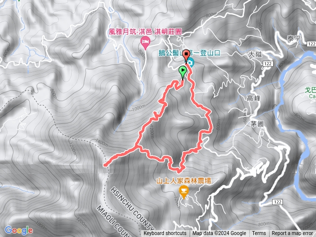 第一登山口上鵝髻公山，下愛心瀑布