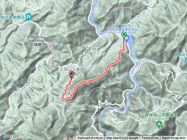 五峰天際線0k上坪山、5k五指山、大隘山7k