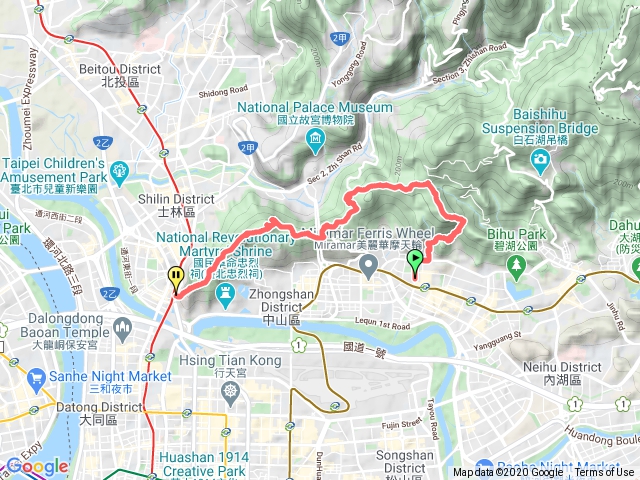 內湖金面山經老地方到劍潭捷運站