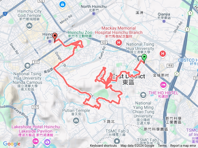 2024-10-08 新竹十八尖山─清華校門口→成功湖→十八尖山東峰→十八尖山→奕園→清華土地公→高峰植物園→新竹孔廟→新竹市立動物園→枕頭山→新竹火車站預覽圖