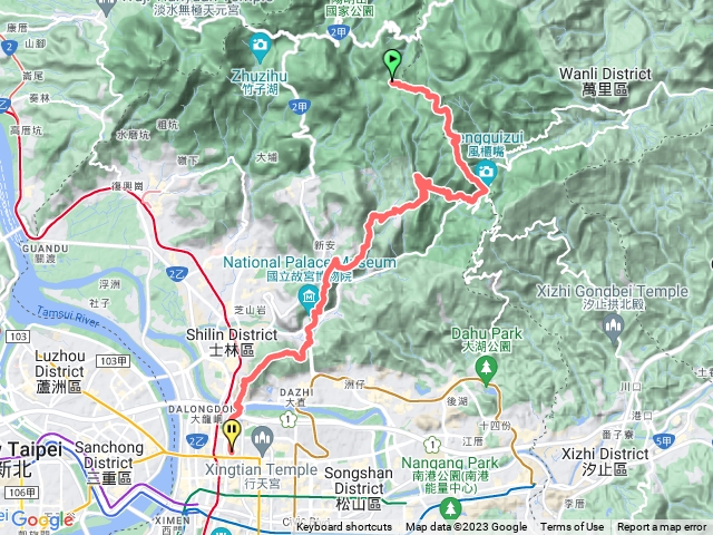 擎天崗↗️↘️風櫃嘴↘️坪頂登峰圳↘️狗殷勤↘️故宮➡️東吳大學↗️圓山↘️花博