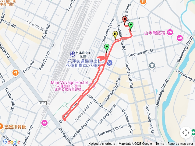 民宿➡️花蓮轉運站➡️早餐店