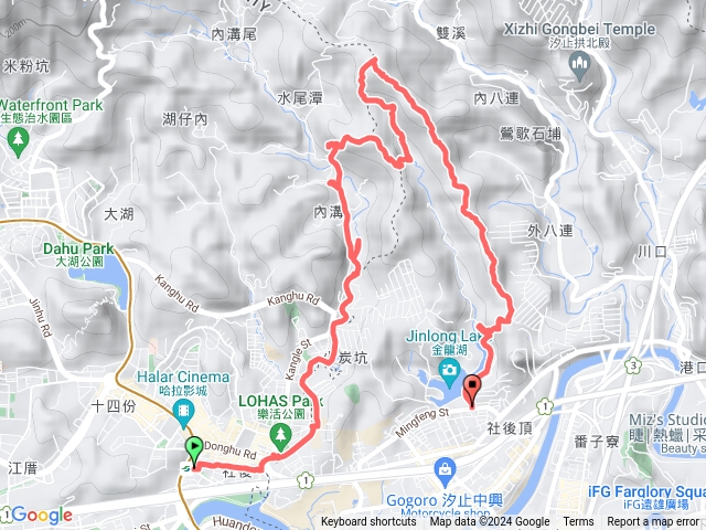 東湖捷運站-樂活公園-內溝山-翠湖-老鷲尖山-學頭坡山U形