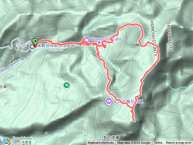 （山毛櫸季）水田林道第一停車場-水田林道-鴛鴦瀑布-鰻潭瀑布-玉女瀑布-狂風嶺-內鳥嘴山-石猴-貴妃山-停車場O行。