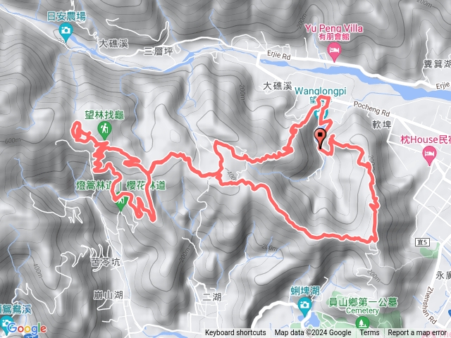 2024-04-14 宜蘭望龍埤～鎮頭山（飛龍步道）～大湖山~雙月湖~燈篙林道~肖楠步道~挑夫古道~湖山國小雙O繞.gpx預覽圖