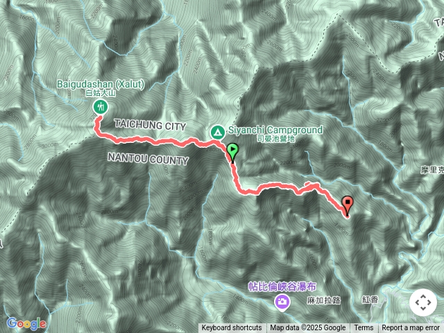 白姑登山口經三錐山、4.1k松針營地、司晏池、白姑大山中峰到白姑大山,原路回登山口最後農家