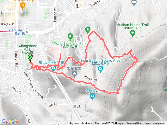 象山-南港山攀岩環繞步道-永春埤公園-北星寶宮-巨石公園環狀步道