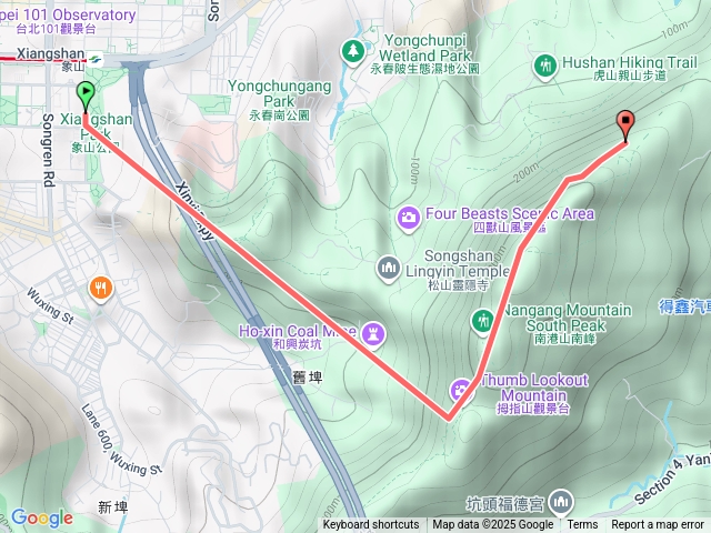 象山捷運站到九五峰來回預覽圖