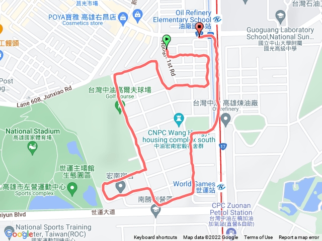 20220815_左營世運接中油宿舍夜跑路線