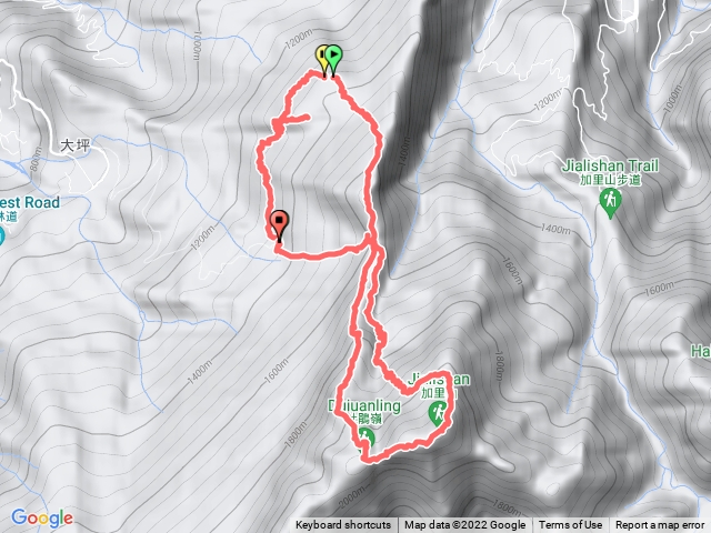 無名山、大坪山、加里山8字型