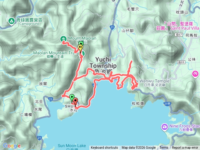 水社碼頭-貓蘭山-八番私人住宅-大牛條山-內湖山步道-文武廟-環湖步道-朝霧碼頭O型預覽圖