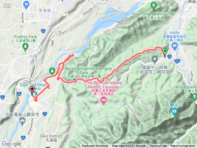 2022-01-03 中央社區→二鬮山→石牛山→壽山→大溪龍山寺→妙法寺→山豬湖生態親水園區→月眉人工濕地生態公園→李騰芳古宅→月眉古道→大溪老街→觀音寺