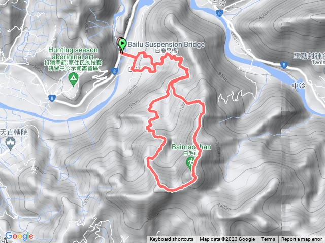 谷關七雄-白毛山大小雙O(白鹿吊橋-白毛三角點-1450峰-白鹿吊橋)