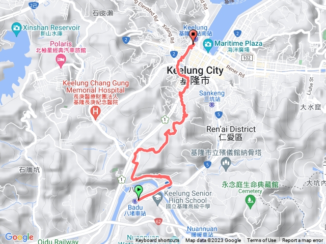 20230702  八堵火車站  國安路   麥金路 港口橋    三角洲嶺登山口 三角洲嶺(北峰) 獅球長壽公園 砲台群 獅球嶺池  仁愛區公所    基隆火車站