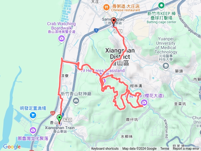 2024-10-29 香山連走青青草原─香山車站→朝山公園→香山濕地→青青草原→櫻花大道→楓林大道→青青步道→草原大道→三姓橋車站預覽圖