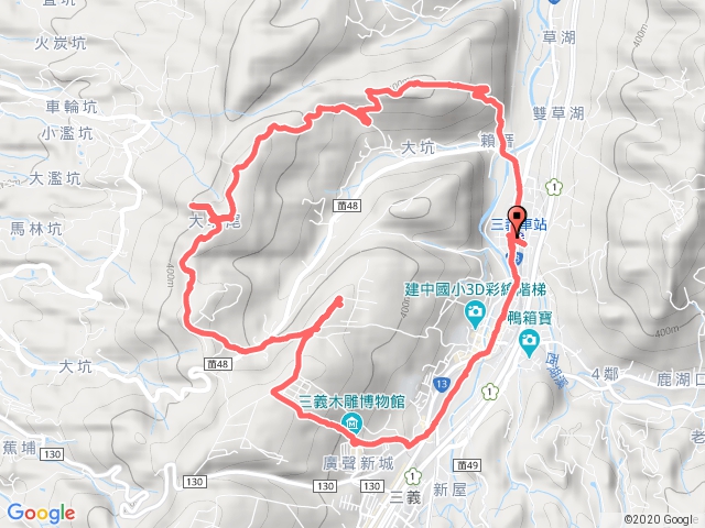 竹圍山、三通嶺、慈濟茶園、三義木雕博物館O形