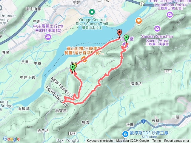 三峽茅埔路永安宮登山口經五十分山到烏塗窟山下山上唱歌土雞城,走茅埔路路回預覽圖