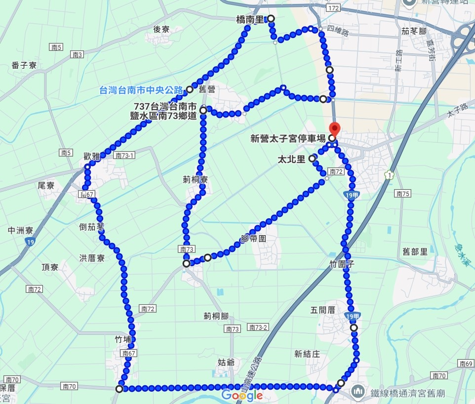 樂活報名網 - 2025第二屆新營太子宮三太子哪吒「奔向健康」半程馬拉松-火尖槍組(21.5K)路線