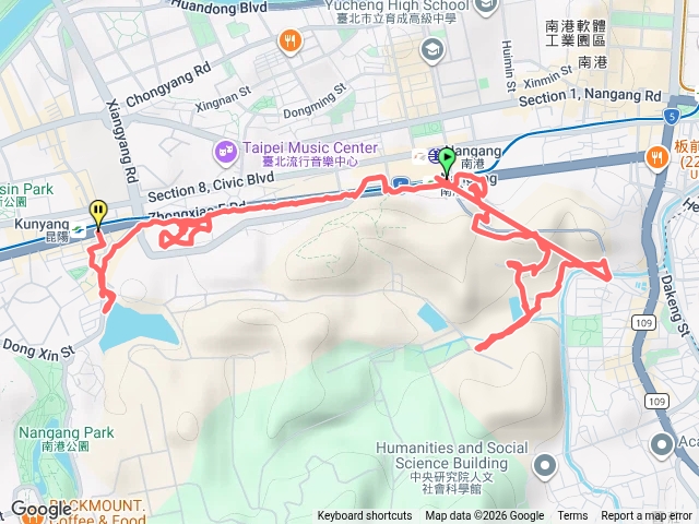 捷運南港站-生技隧道-國家生技研究園區-生技園區北側步道-南港機場戶外空中環場跑道-新庄仔埤賞鳥平台