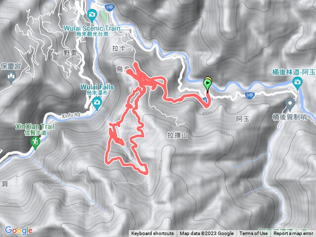 內洞林道4.7K.大刀山步道.大刀山(不取).雲仙樂園.內洞林道7.47K.O型