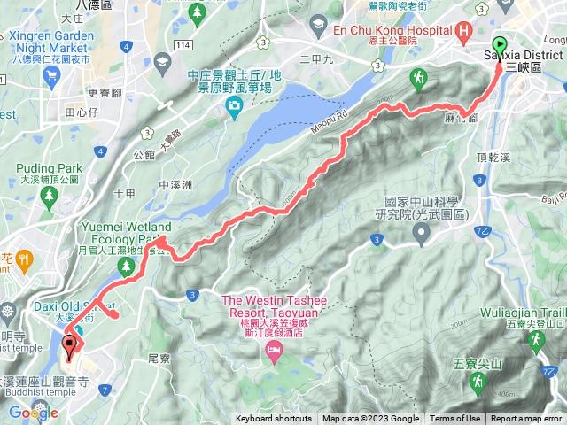 20230110三角湧縱走大嵙崁：鳶尾山-福德坑山東峰-長春嶺-鳶山(福德坑山)-五十分山-烏塗窟山-下石山（娘子坑山）-山豬湖生態園區-月眉濕地公園-大溪老街（大腳）