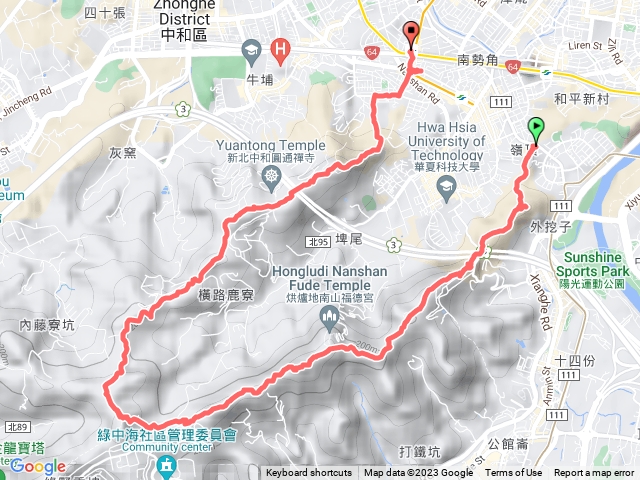 外挖子山- 南勢角山- 圓通寺- 南勢角捷運站