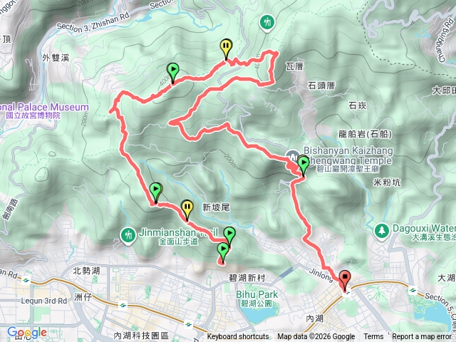 金面山.剪刀石.3.1涼亭.大崙尾山西峰.仙座台山.大崙尾.大崙尾山東峰.大崙尾山北峰.大崙頭山.忠勇山.碧山巖大縱走
