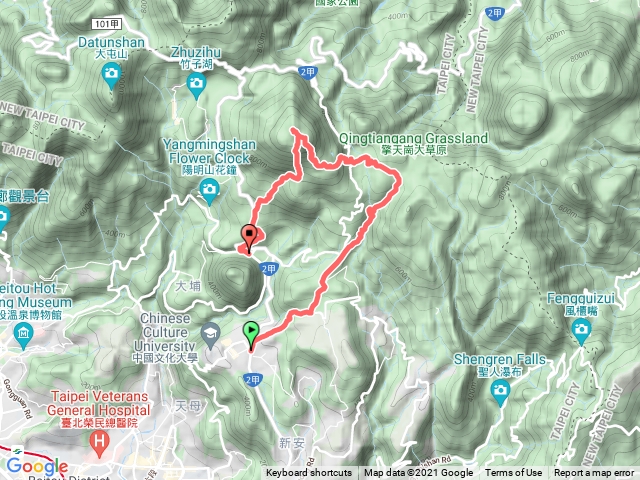 菁山路-絲絹瀑布-冷水坑-七星山-苗圃登山步道