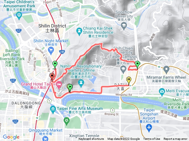 大直捷運站-華安宮-自強公園-順安宮-劍潭山-劍潭捷運站