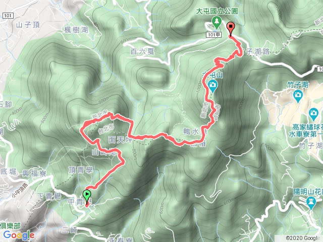 清天宮＞向天山＞面天山＞大屯山西峯＞南峯＞主峰到二子坪