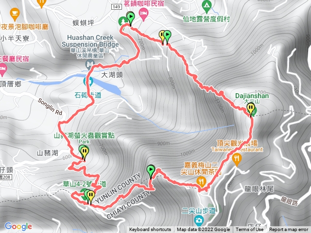 大尖二尖山-10-5上4-2下經情人橋華山溪吊橋回