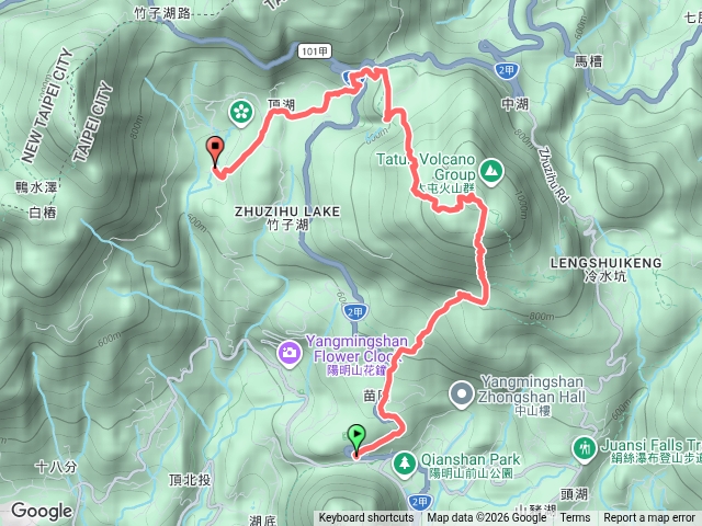 苗圃線登山口-七星山主峰-小油坑-七星山人車分道-陽明溪步道-海芋步道-竹子湖預覽圖