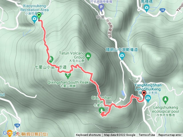 小油坑 — 七星山主峰 — 七星山東峰 — 七星公園 — 冷水坑