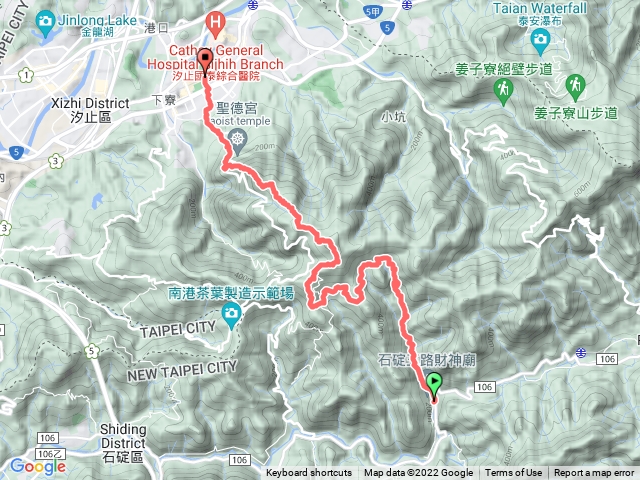 石碇姑娘廟遇雨轉光明產業道路轉紙寮山+四分尾山+大尖山到汐止火車站