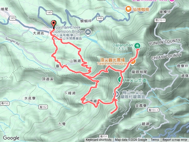 華山福華宮起登走三號步道經4-1、4-2步道上二尖山走大尖山及馬鞍山下大眾爺廟O繞預覽圖