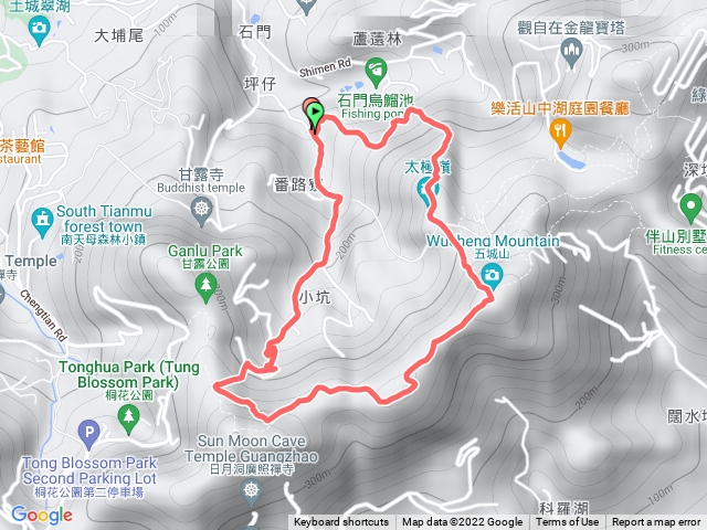 土城石門路68號步道入口-上太極嶺-再上五城山-天上山縱走-天上山鞍部-楊桃樹下產業道路-回68號步道入口