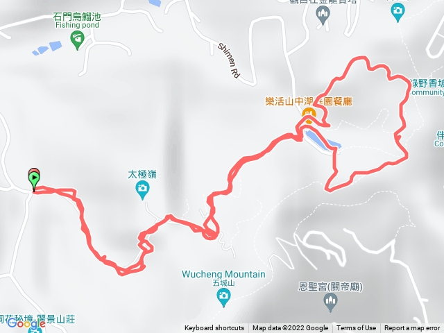 石門路70號登山口-直上山中湖-文筆山登山口繞湖一大圈後-原路返回