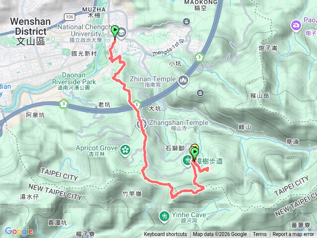 政大-醉夢溪岸登山步道-飛龍步道-樟山寺-樟湖步道-鵝角格山-鵝角格山東峰-貓纜-貓空茶神預覽圖